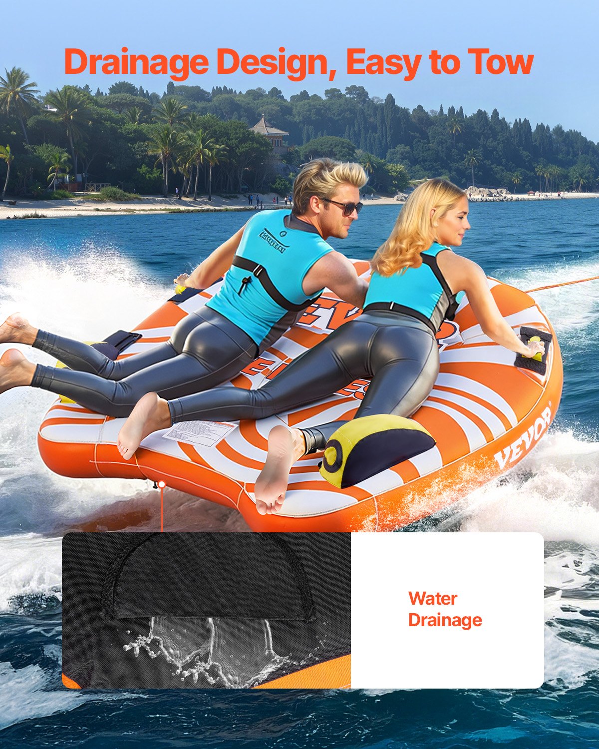 VEVOR Towable Tubes for Boating, 1-2 Riders Inflatable Towable Tube for Boat to Pull, 340lbs Capacity Boat Tubes and Towables for Water Sports - with Fins, Double-Stitched Nylon Cover & Padded Handles