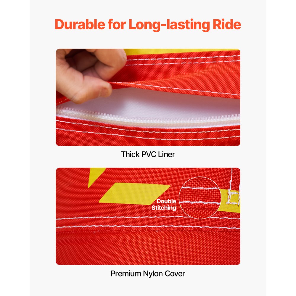 VEVOR Towable Tubes for Boating, 1-3 Riders Inflatable Boat Tubes and Towables, 510lbs Capacity Hot Dog Water Sport Tube for Boat to Pull - with Full Nylon Cover, Padded Handles & Speed Safety Valve