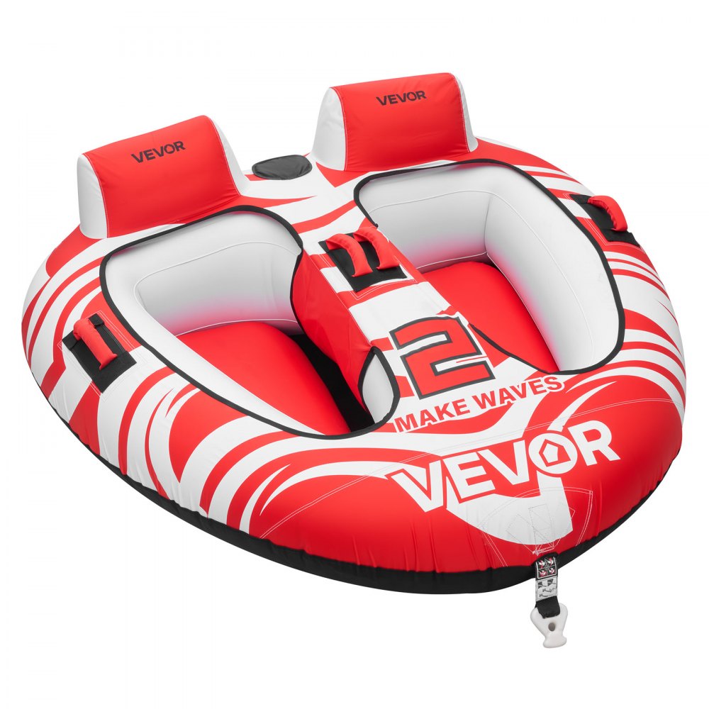 VEVOR Towable Tubes for Boating, 2-Rider Inflatable Boat Tubes and Towables, 154 kg Capacity Water Sport Tubes for Boat to Pull - with 2 Cockpits, Full Nylon Cover, Padded Grab Handles & Safety Valve