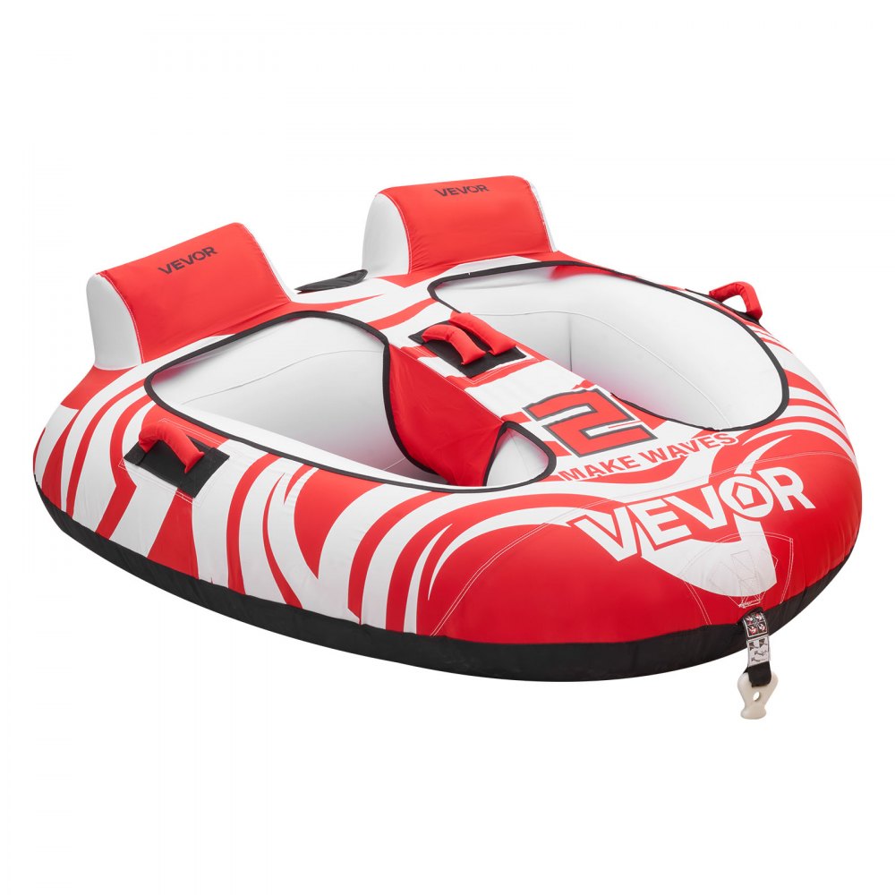 VEVOR Towable Tubes for Boating, 2-Rider Inflatable Boat Tubes and Towables, 154 kg Capacity Water Sport Tubes for Boat to Pull - with 2 Cockpits, Full Nylon Cover, Padded Grab Handles & Safety Valve