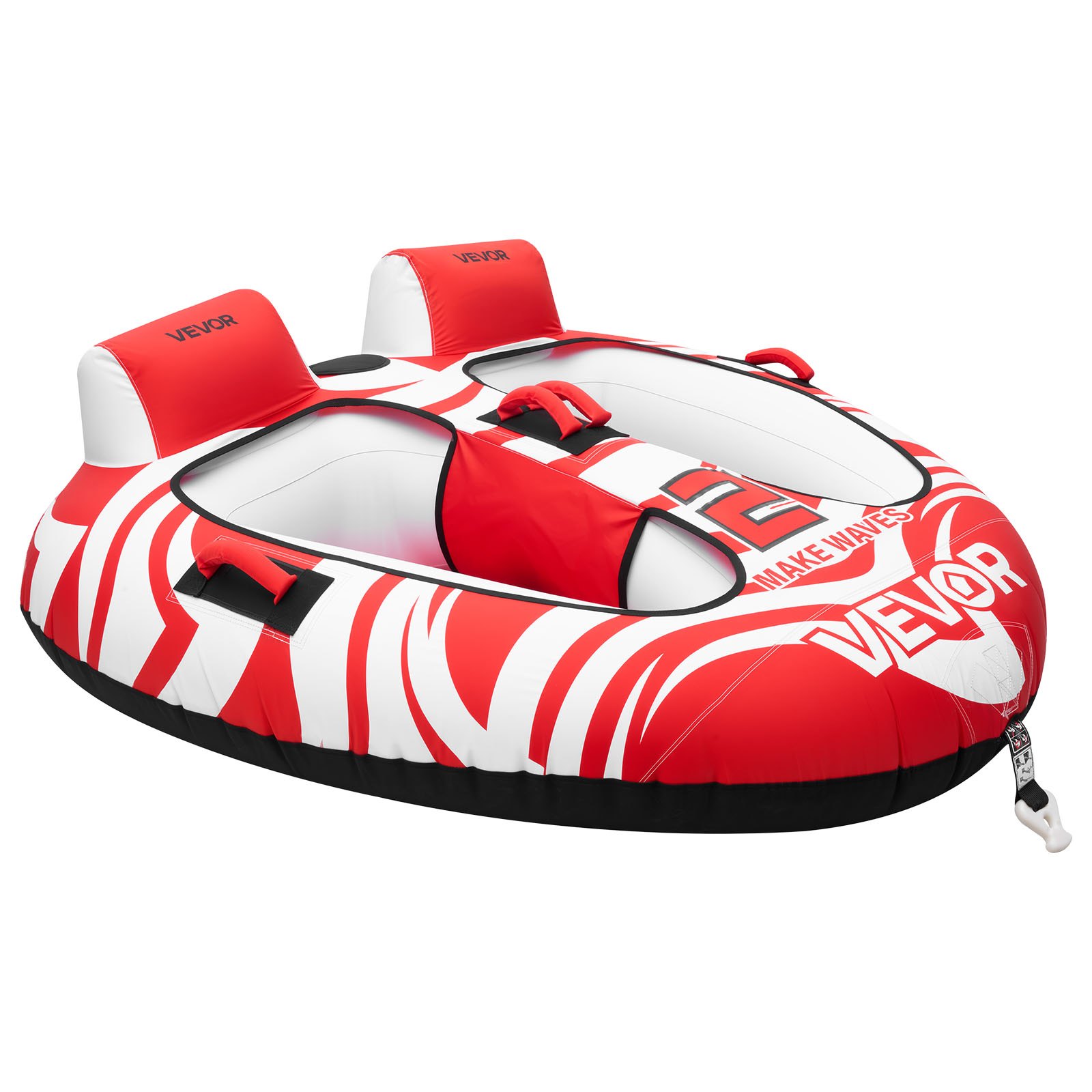 VEVOR Towable Tubes for Boating, 2-Rider Inflatable Boat Tubes and Towables, 154 kg Capacity Water Sport Tubes for Boat to Pull - with 2 Cockpits, Full Nylon Cover, Padded Grab Handles & Safety Valve