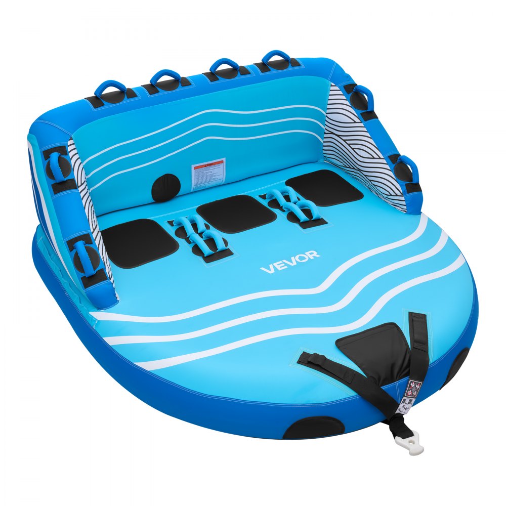 VEVOR Towable Tubes for Boating, 3-Rider Inflatable Towable Tube for Boat to Pull, 231 kg Capacity Water Sports Boating Tubes - with Full Nylon Cover, Dual Tow Points, Safety Valve & Padded Handles