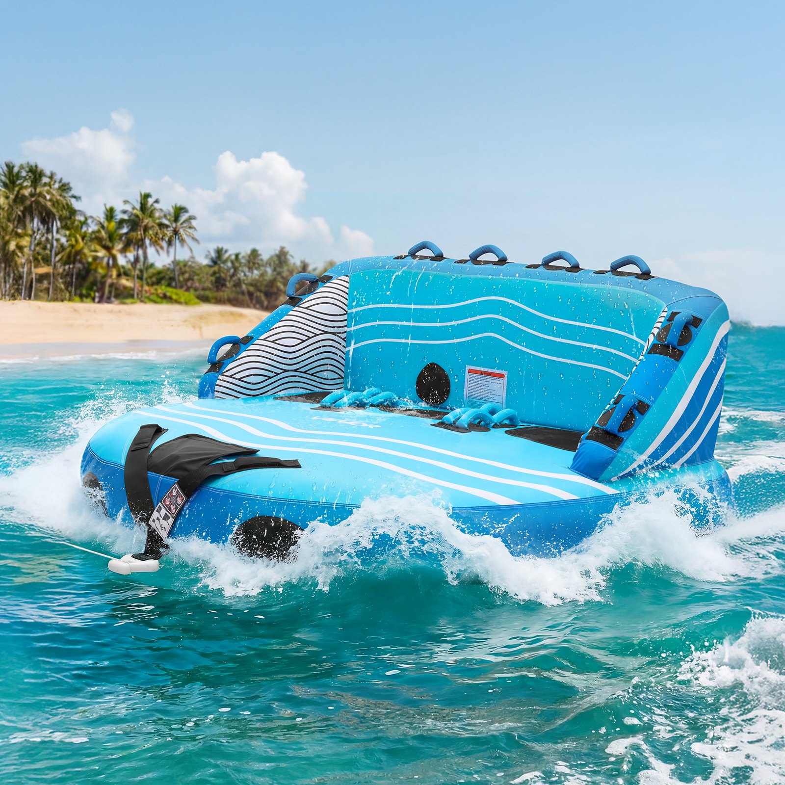 VEVOR Towable Tubes for Boating, 3-Rider Inflatable Towable Tube for Boat to Pull, 231 kg Capacity Water Sports Boating Tubes - with Full Nylon Cover, Dual Tow Points, Safety Valve & Padded Handles