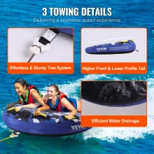 VEVOR Towable Tube for Boating, 340 lbs, 1-2 Riders Inflatable Boat Tubes and Towables, 51.8" Round Water Sport Towable Tube for Boat to Pull, Full Nylon Cover, EVA Grab Handles and Speed Safety Valve