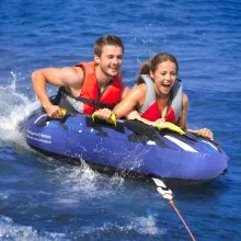 VEVOR Towable Tube for Boating, 1-2 Riders Inflatable Boat Tubes and Towables, 340 lbs, 51.8" Round Water Sport Towable Tube for Boat to Pull, Full Nylon Cover, EVA Grab Handles and Speed Safety Valve