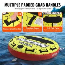 VEVOR Towable Tube for Boating, 1-3 Riders Inflatable Boat Tubes and Towables, 510 lbs, 63" Round Water Sport Towable Tubes for Boats to Pull, Full Nylon Cover, EVA Grab Handles and Speed Safety Valve