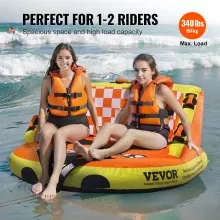 VEVOR Towable Tube for Boating, 1-2 Riders Inflatable Towable Tubes with Deck Seats and Backrest, 340 lbs Water Sport Tube for Boat to Pull, Full Nylon Cover, EVA Grab Handles and Speed Safety Valve