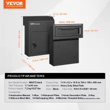 VEVOR Through The Door Key Drop Box 30.5x15.2x40.6 cm Mailbox with 4.6cm 30.5cm Key Lock Black