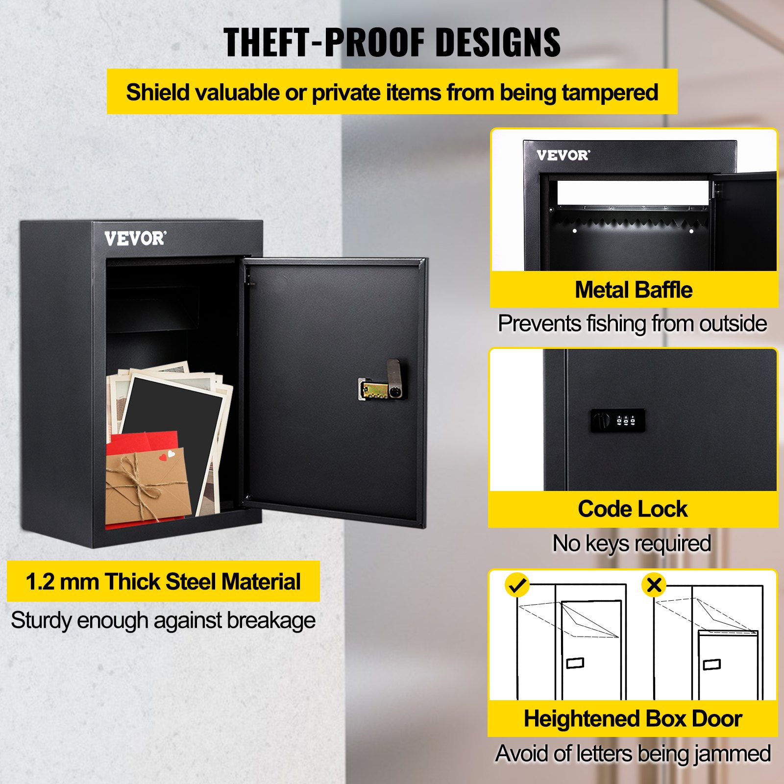 VEVOR drop box, code lock, steel material, theft-proof design, metal baffle.