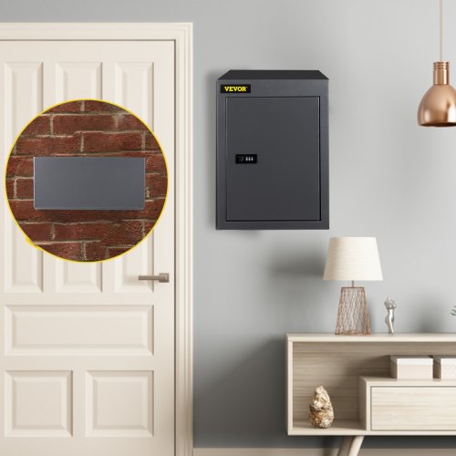 VEVOR Through The Wall Drop Box, 12.5''x6.3''x16.9'' Mail Drop Box w/Adjustable Chute, Deposit Drop Box w/Code Lock, Rainproof Wall Mount Mailbox for Letters, Rents, Checks & Keys, Home & Office, Grey