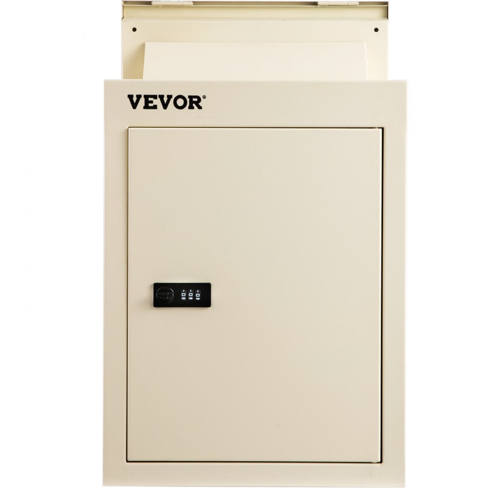 VEVOR Through The Wall Drop Box, 12.5''x6.3''x16.9'' Mail Drop Box w/Adjustable Chute, Deposit Drop Box w/Code Lock, Rainproof Wall Mount Mailbox for Letters, Rents,Checks & Keys, Home & Office, Beige
