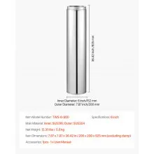 6 x 36 Inch Double Wall Insulated Chimney Pipe Stainless Steel Stove Pipe