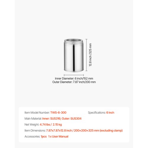 Chimenea Doble Pared Elemento De Humos Conducto De Humos Aislado Aire Inox Dn 130 150 93385517