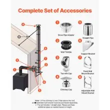External Chimney Kit 6 Inch with Rain Cap Adjustable Bracket Roof Mount