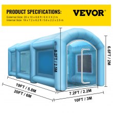 VEVOR Inflatable Paint Booth, 20x10x 8 ft Spray Paint Booth, High Powerful 750W+350W Blowers Inflatable Spray Booth with Air Filter System Portable Car Paint Booth for Car Parking Tent Workstation