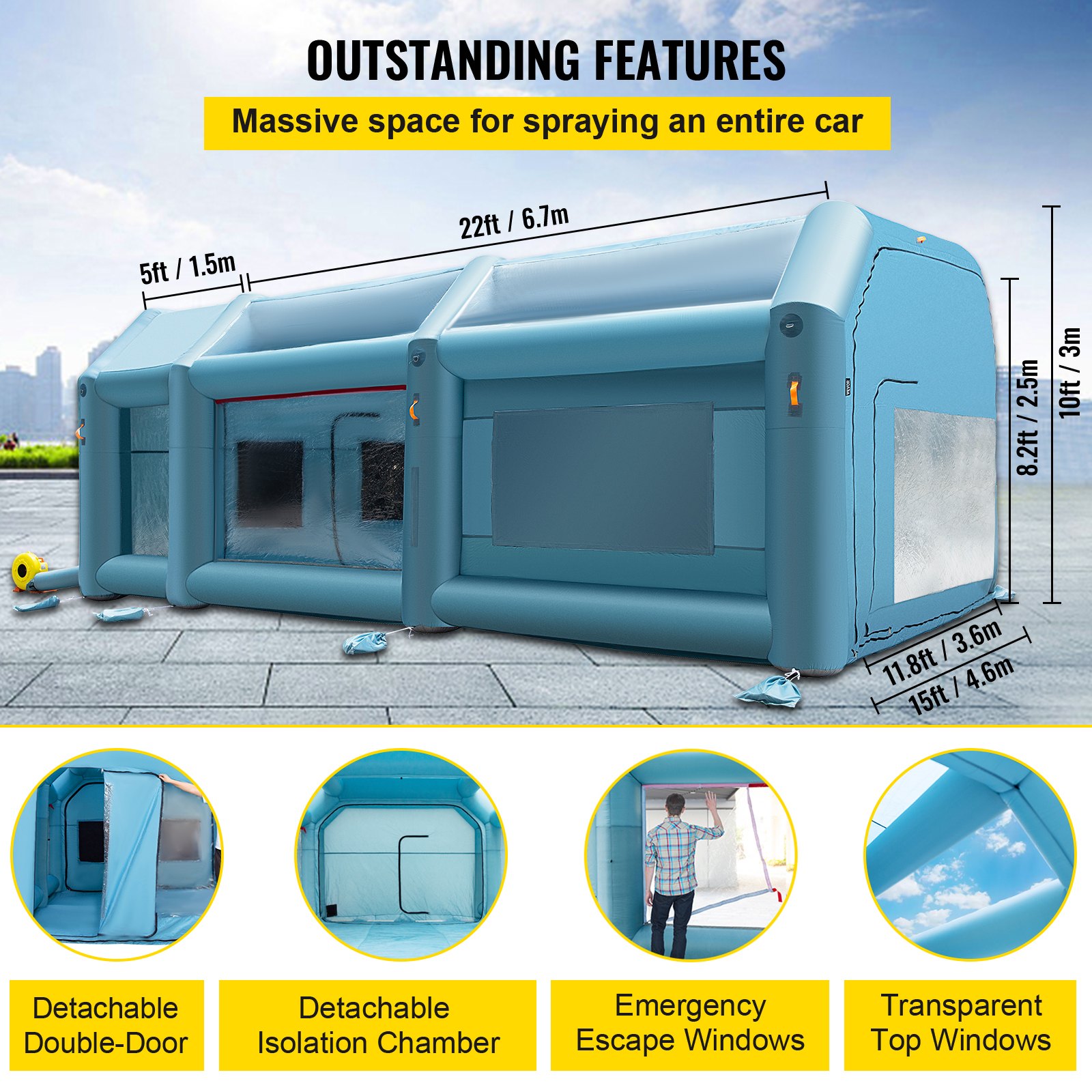VEVOR Portable Inflatable Paint Booth, 28x15x10ft Inflatable Spray Booth, Car Paint Tent with Air Filter System & 2 Blowers, Upgraded Blow Up Spray Booth Tent, Auto Paint Workstation, Car Parking Gara