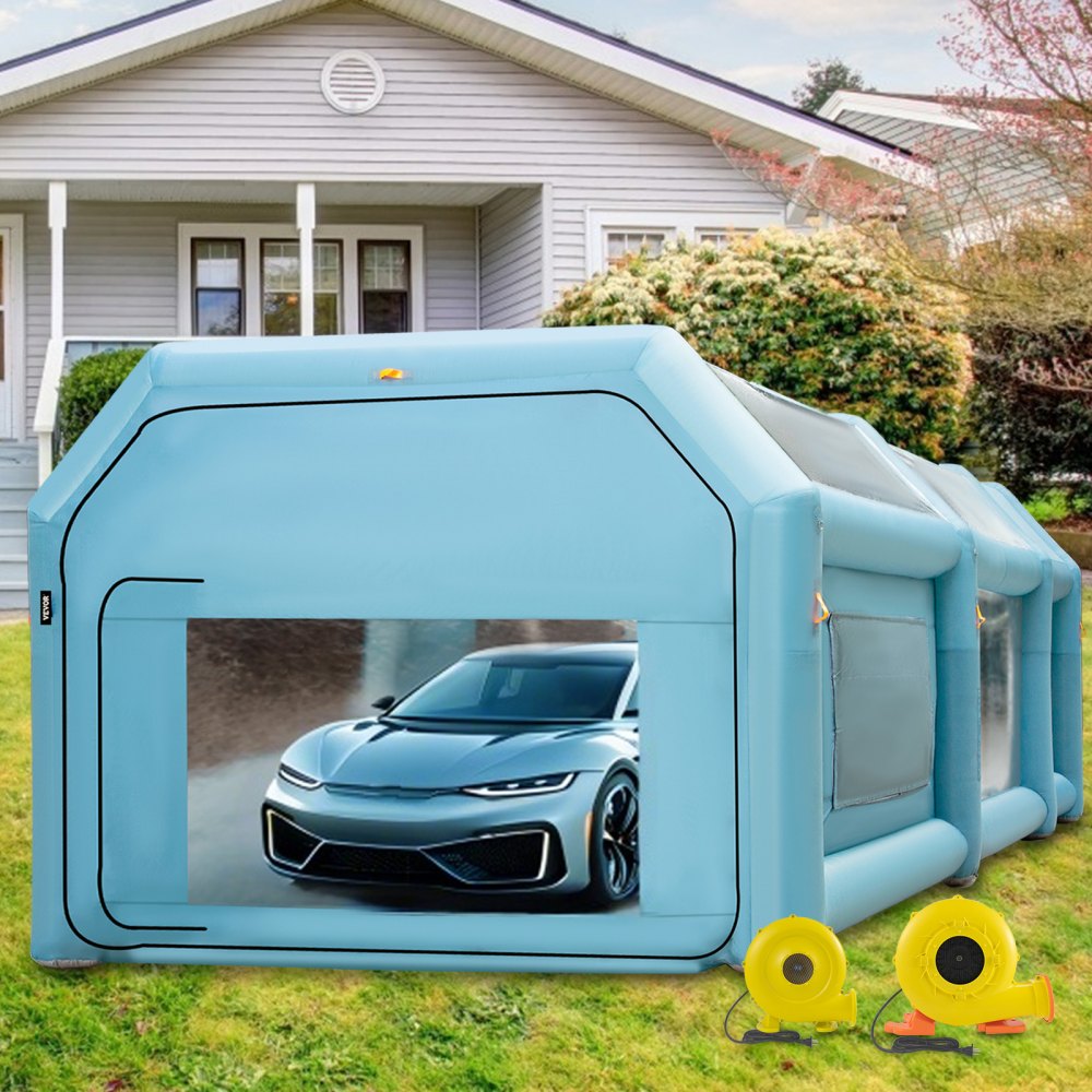 VEVOR Portable Inflatable Paint Booth, 28x15x10ft Inflatable Spray Booth, Car Paint Tent with Air Filter System & 2 Blowers, Upgraded Blow Up Spray Booth Tent, Auto Paint Workstation, Car Parking Gara