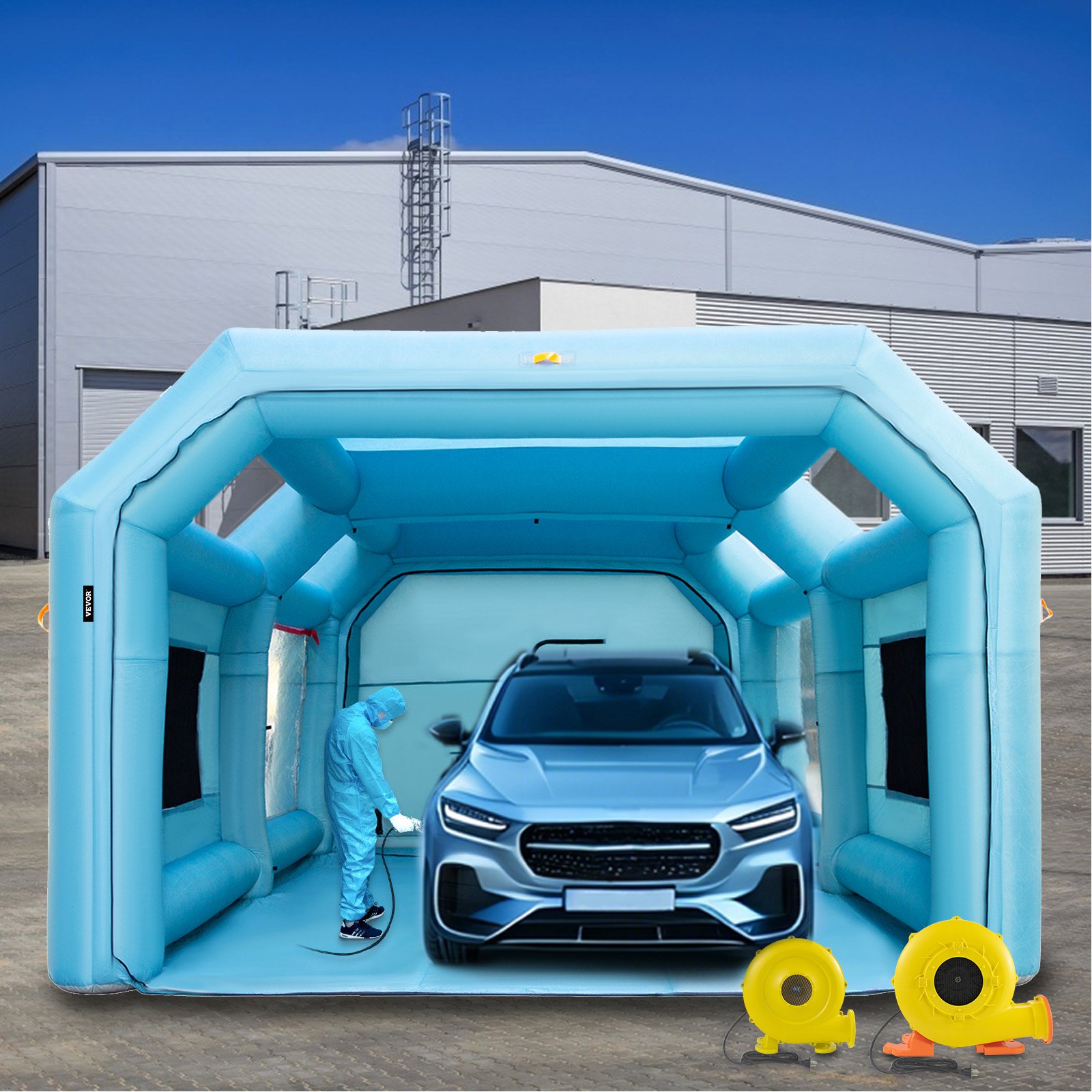 VEVOR Portable Inflatable Paint Booth, 28x15x10ft Inflatable Spray Booth, Car Paint Tent with Air Filter System & 2 Blowers, Upgraded Blow Up Spray Booth Tent, Auto Paint Workstation, Car Parking Gara