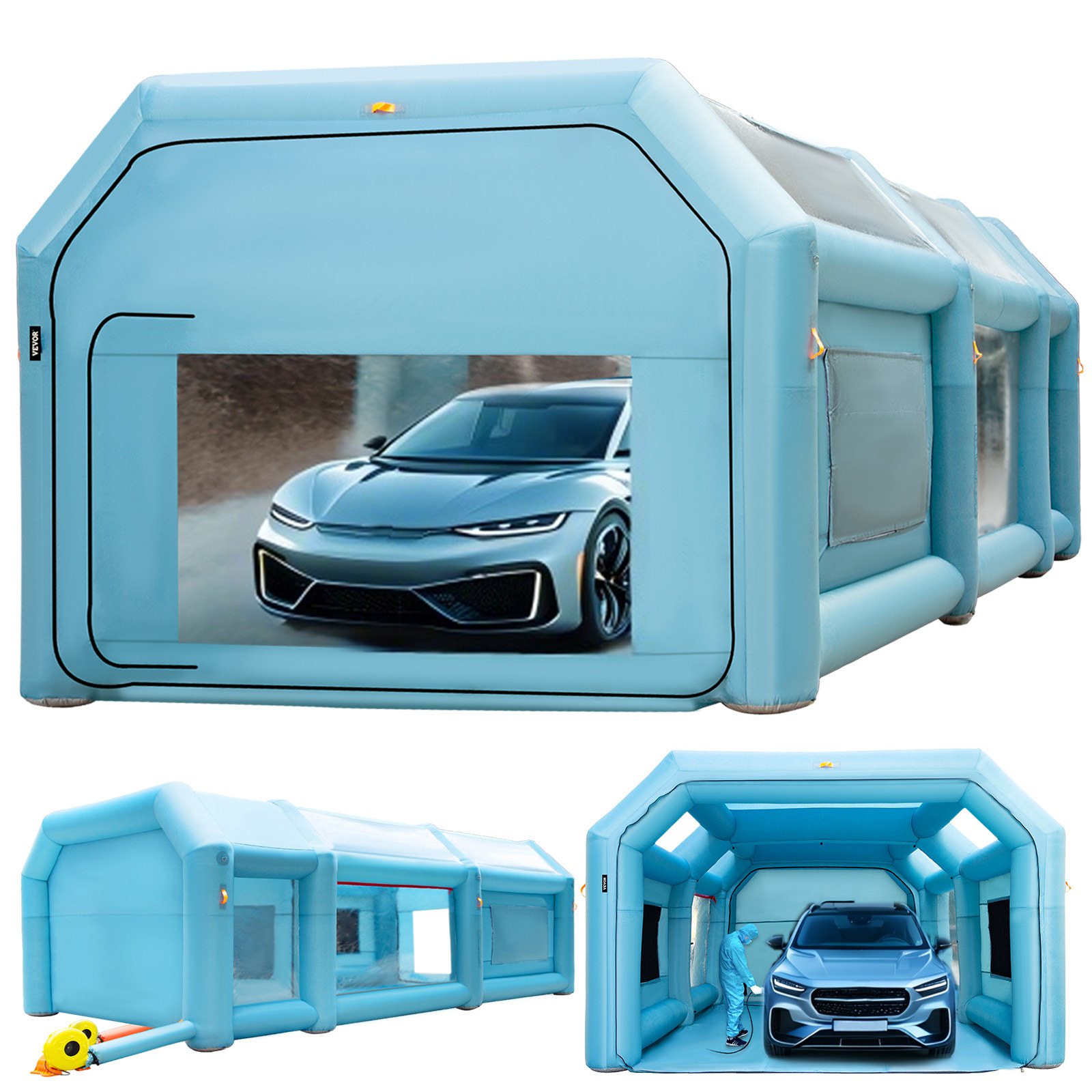 VEVOR Portable Inflatable Paint Booth, 28x15x10ft Inflatable Spray Booth, Car Paint Tent with Air Filter System & 2 Blowers, Upgraded Blow Up Spray Booth Tent, Auto Paint Workstation, Car Parking Gara