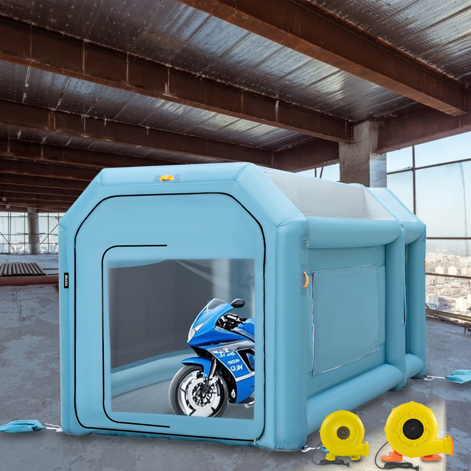 VEVOR Portable Inflatable Paint Booth, 13 x 8 x 8ft Inflatable Spray Booth, Car Paint Tent with Air Filter System & 2 Blowers, Upgraded Blow Up Spray Booth Tent, Auto Paint Workstation Motorcycle Gara