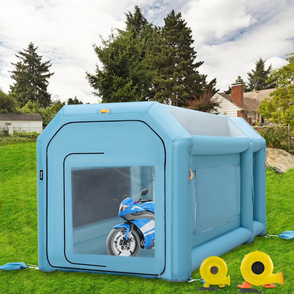 VEVOR Portable Inflatable Paint Booth, 13 x 8 x 8ft Inflatable Spray Booth, Car Paint Tent w/ Air Filter System & 2 Blowers, Upgraded Blow Up Spray Booth Tent, Auto Paint Workstation Motorcycle Garage