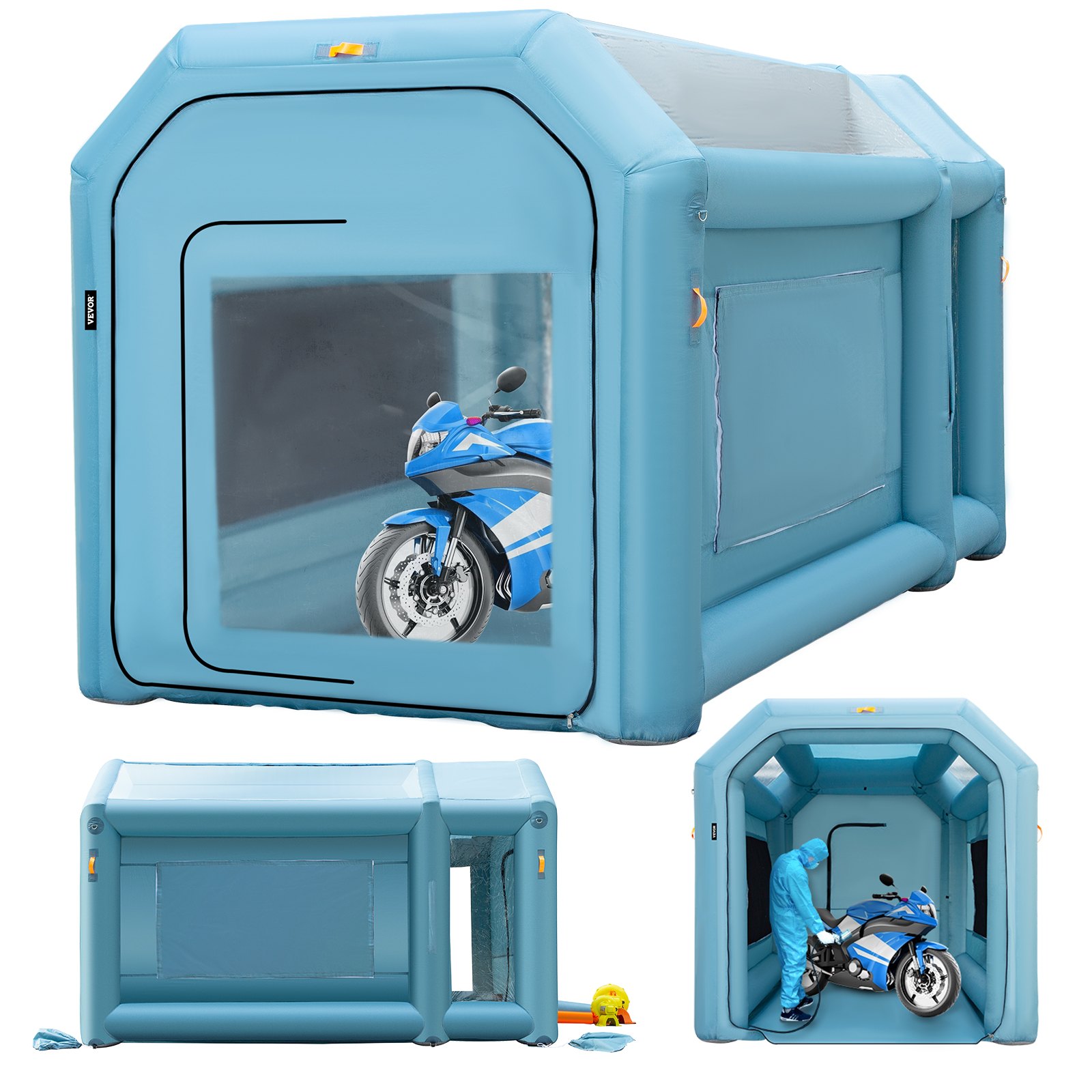 VEVOR Portable Inflatable Paint Booth, 13 x 8 x 8ft Inflatable Spray Booth, Car Paint Tent w/ Air Filter System & 2 Blowers, Upgraded Blow Up Spray Booth Tent, Auto Paint Workstation Motorcycle Garage
