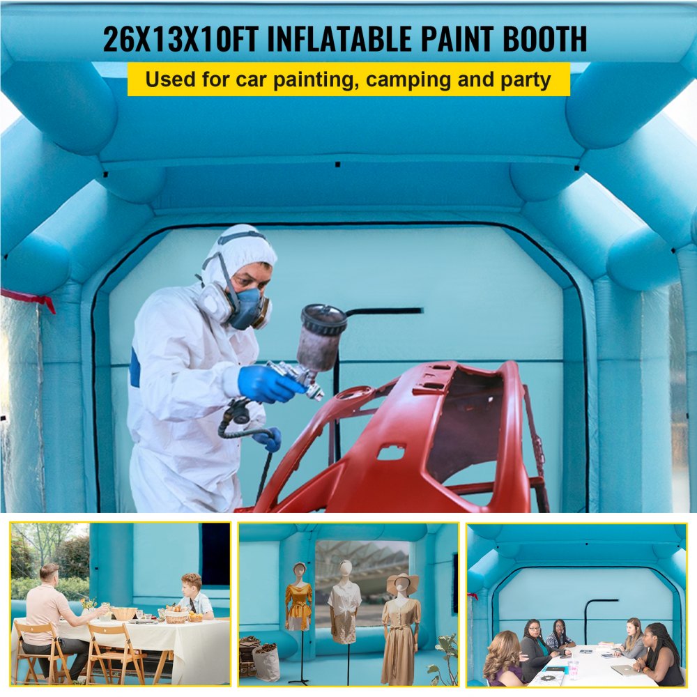 Cabina de pintura inflable portátil VEVOR, cabina de pintura inflable de 26  x 15 x 10 pies, tienda de campaña de pintura para coche con sistema de  filtro de aire y 2