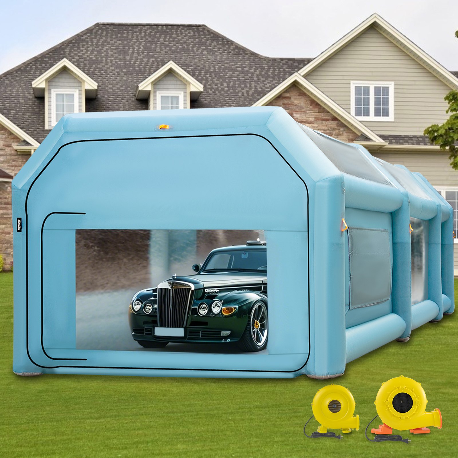VEVOR Portable Inflatable Paint Booth, 26x13x10ft Inflatable Spray Booth, Car Paint Tent with Air Filter System & 2 Blowers, Upgraded Blow Up Spray Booth Tent, Auto Paint Workstation, Car Parking Gara