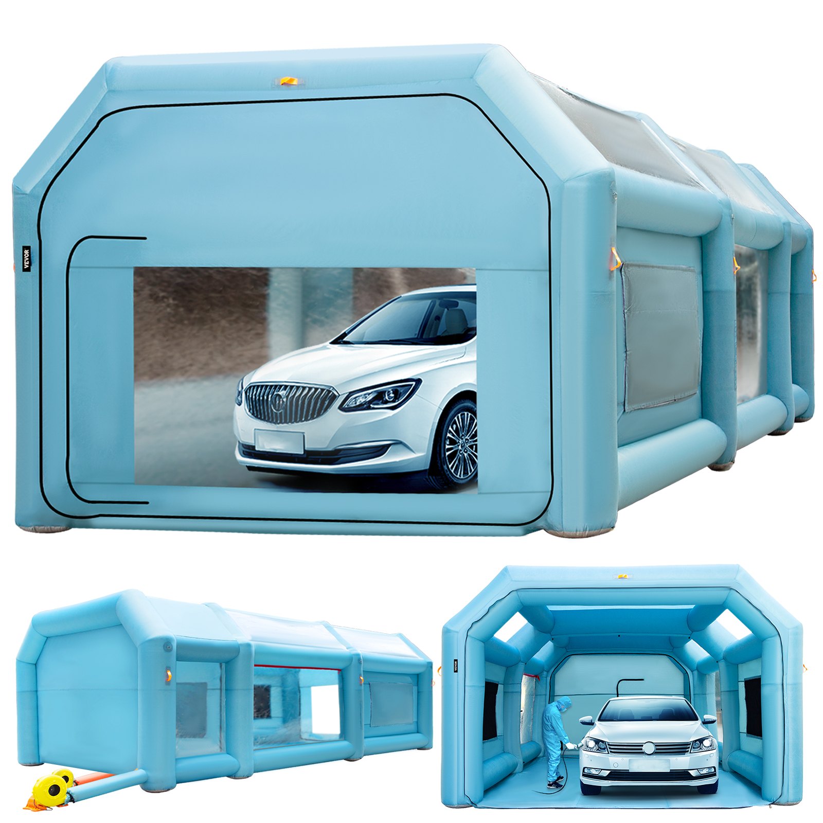 VEVOR Portable Inflatable Paint Booth, 26x15x10ft Inflatable Spray Booth, Car Paint Tent w/ Air Filter System & 2 Blowers, Upgraded Blow Up Spray Booth Tent, Auto Paint Workstation, Car Parking Garage