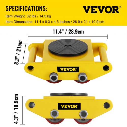 VEVOR Industrial Machinery Mover, 6T/13200lbs Machinery Moving Skate with 360°Rotation Cap and 4 Rollers & PU Wheels, Heavy Duty Dolly Skates for Moving Equipment