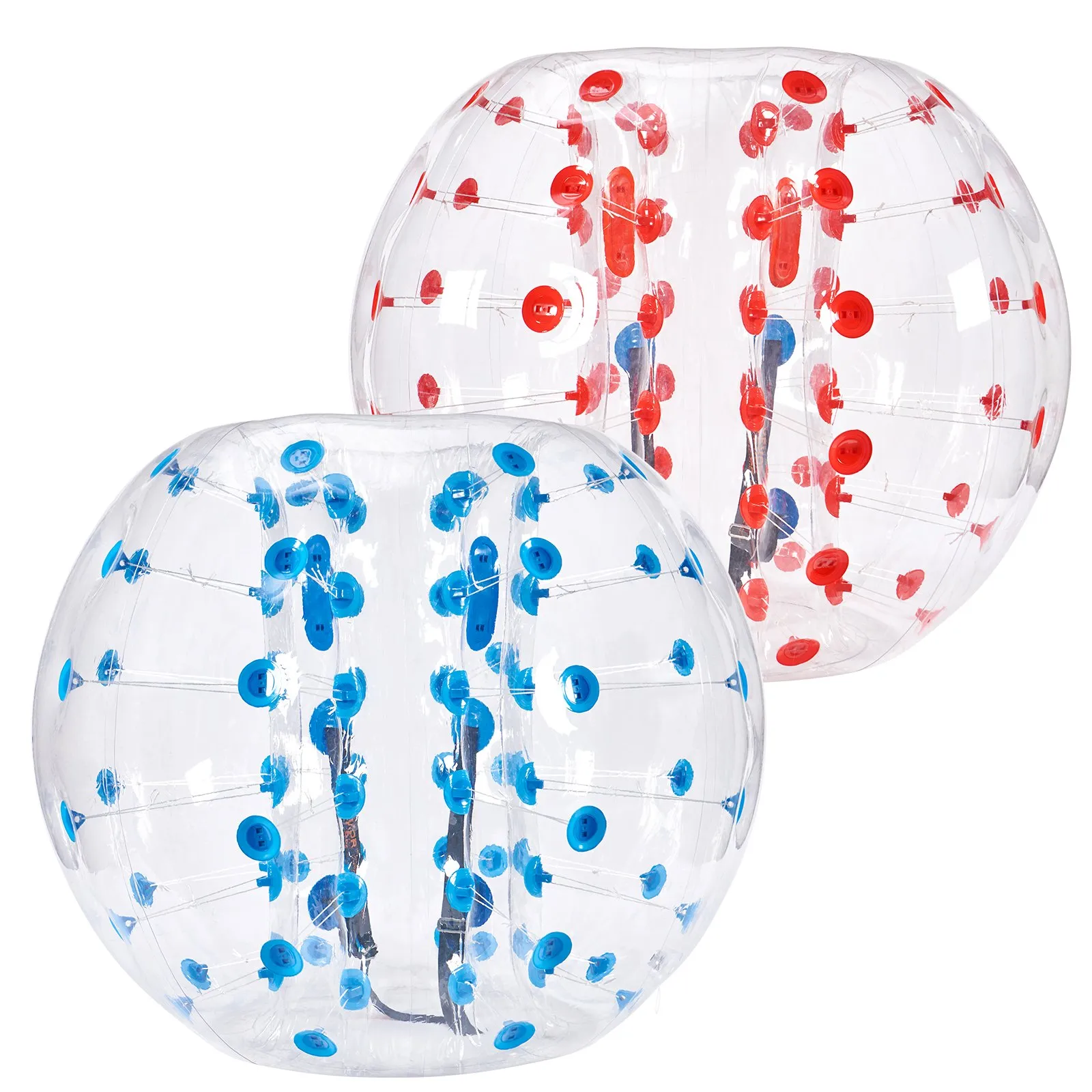 two VEVOR inflatable bumper balls with blue and red grips on a white background.