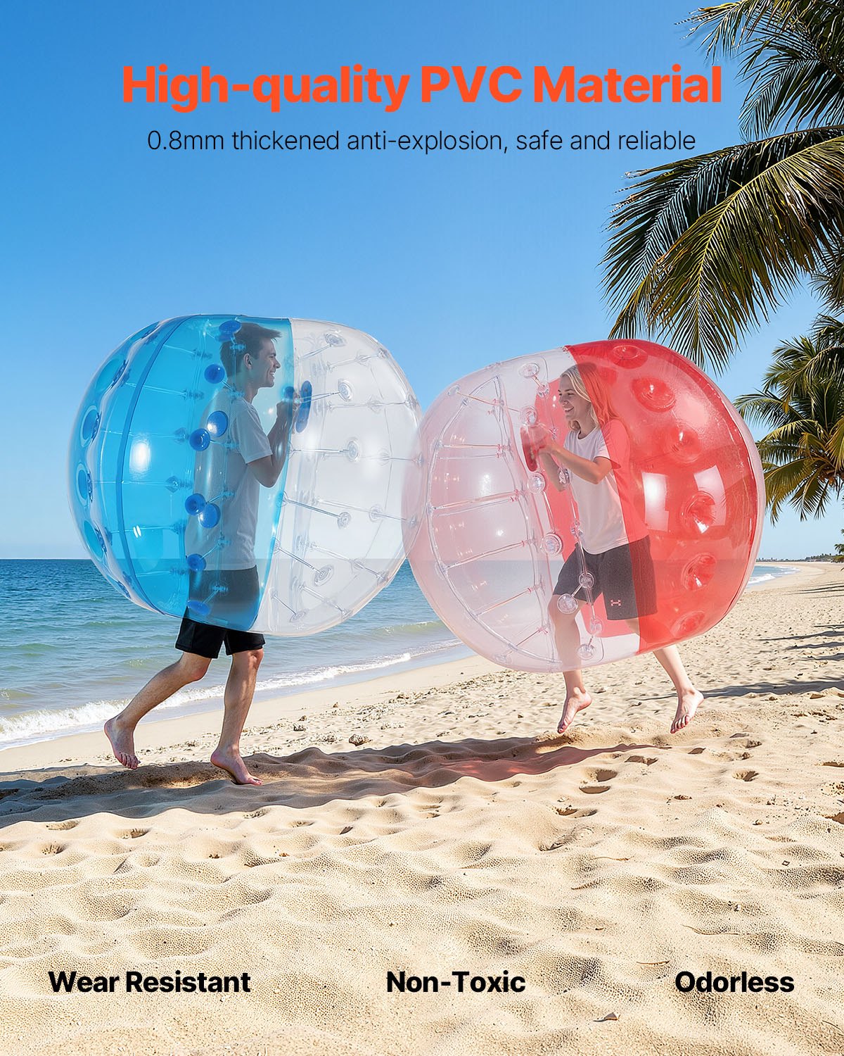 VEVOR Inflatable Bumper Balls 2-Pack, 5FT/1.5M Body Sumo Zorb Balls for Teen & Adult, 0.8mm Thick PVC Human Hamster Bubble Balls for Outdoor Team Gaming Play, Bumper Bopper Toys for Garden, Yard, Park