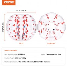 VEVOR Inflatable Bumper Ball 1-Pack, 5FT/1.5M Body Sumo Zorb Balls for Teen & Adult, 0.8mm Thick PVC Human Hamster Bubble Balls for Outdoor Team Gaming Play, Bumper Bopper Toys for Garden, Yard, Park