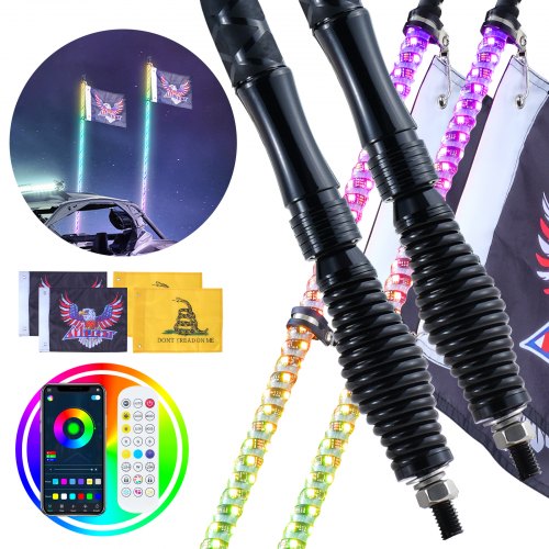 VEVOR LED Whip Light Spring Base 2PCS 4FT RGB Spiral Antenna Light Remote App