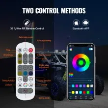 VEVOR 1 PC 3 FT Whip Light, APP & RF Remote Control Led Whip Light, Waterproof 360° Spiral RGB Chasing Lighted Whips with 2 Flags, for UTVs, ATVs, Motorcycles, RZR, Can-am, Trucks, Off-road, Go-karts