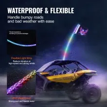 VEVOR 1 PC 3 FT Whip Light, APP & RF Remote Control Led Whip Light, Waterproof 360° Spiral RGB Chasing Lighted Whips with 2 Flags, for UTVs, ATVs, Motorcycles, RZR, Can-am, Trucks, Off-road, Go-karts