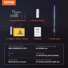 VEVOR 1 PC 3 FT Whip Light, APP & RF Remote Control Led Whip Light, Waterproof 360° Spiral RGB Chasing Lighted Whips with 2 Flags, for UTVs, ATVs, Motorcycles, RZR, Can-am, Trucks, Off-road, Go-karts