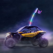 VEVOR 1 PC 3 FT Whip Light, APP & RF Remote Control Led Whip Light, Waterproof 360°Spiral RGB Chasing Lighted Whips with 2 Flags, for UTVs, ATVs, Motorcycles, RZR, Can-am, Trucks, Off-road, Go-karts