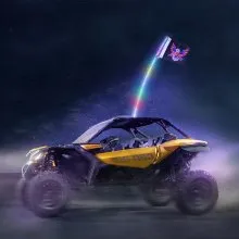 VEVOR 1 PC 3 FT Whip Light, APP & RF Remote Control Led Whip Light, Waterproof 360° Spiral RGB Chasing Lighted Whips with 2 Flags, for UTVs, ATVs, Motorcycles, RZR, Can-am, Trucks, Off-road, Go-karts