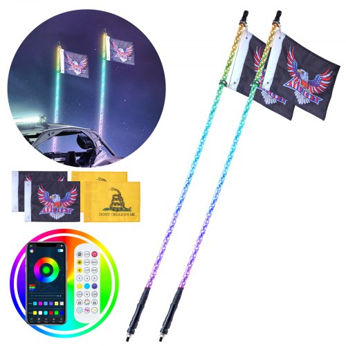 thumbnail image 2 of Tavaray 2PCS 4FT LED Whip Lights - App & Remote Controlled Spiral Whips For UTV, ATV, RZR With Spring Bases 2 of 5