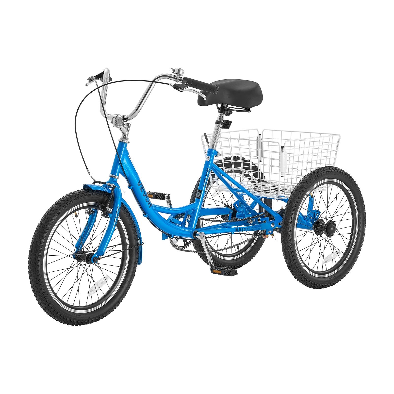 VEVOR Adult Tricycle 20 inch Trike for Adult 3 Wheel Cruiser Bike, with Cargo Basket, Adjustable Seat, and Double-Wall Wheel Rims, Carbon Steel Shopping Picnic Tricycles for Women, Men, Seniors