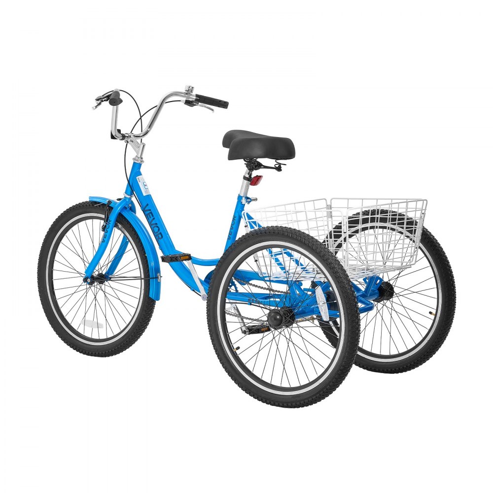 VEVOR Adult Tricycle 24 inch Trike for Adult 3 Wheel Cruiser Bike, with Cargo Basket, Adjustable Seat, and Double-Wall Wheel Rims, Carbon Steel Shopping Picnic Tricycles for Women, Men, Seniors