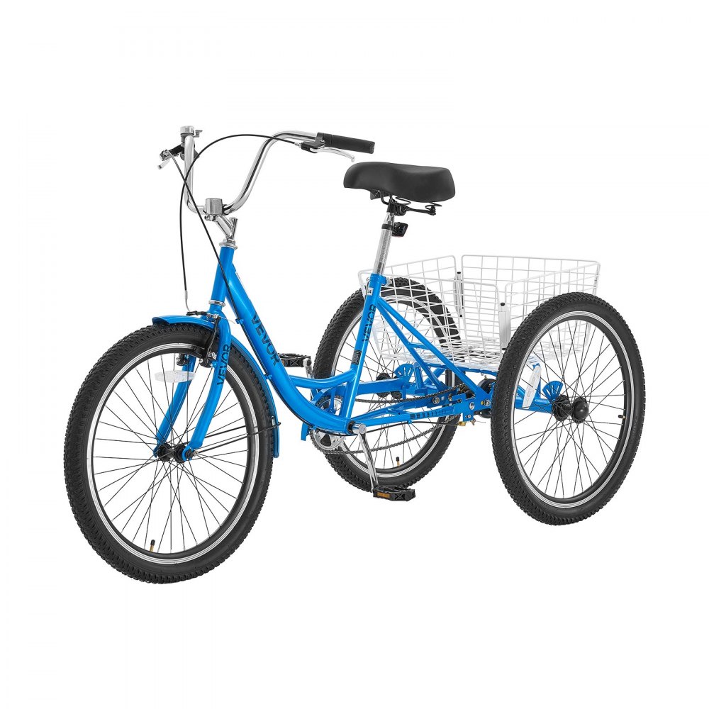 VEVOR Adult Tricycle 24 inch Trike for Adult 3 Wheel Cruiser Bike, with Cargo Basket, Adjustable Seat, and Double-Wall Wheel Rims, Carbon Steel Shopping Picnic Tricycles for Women, Men, Seniors