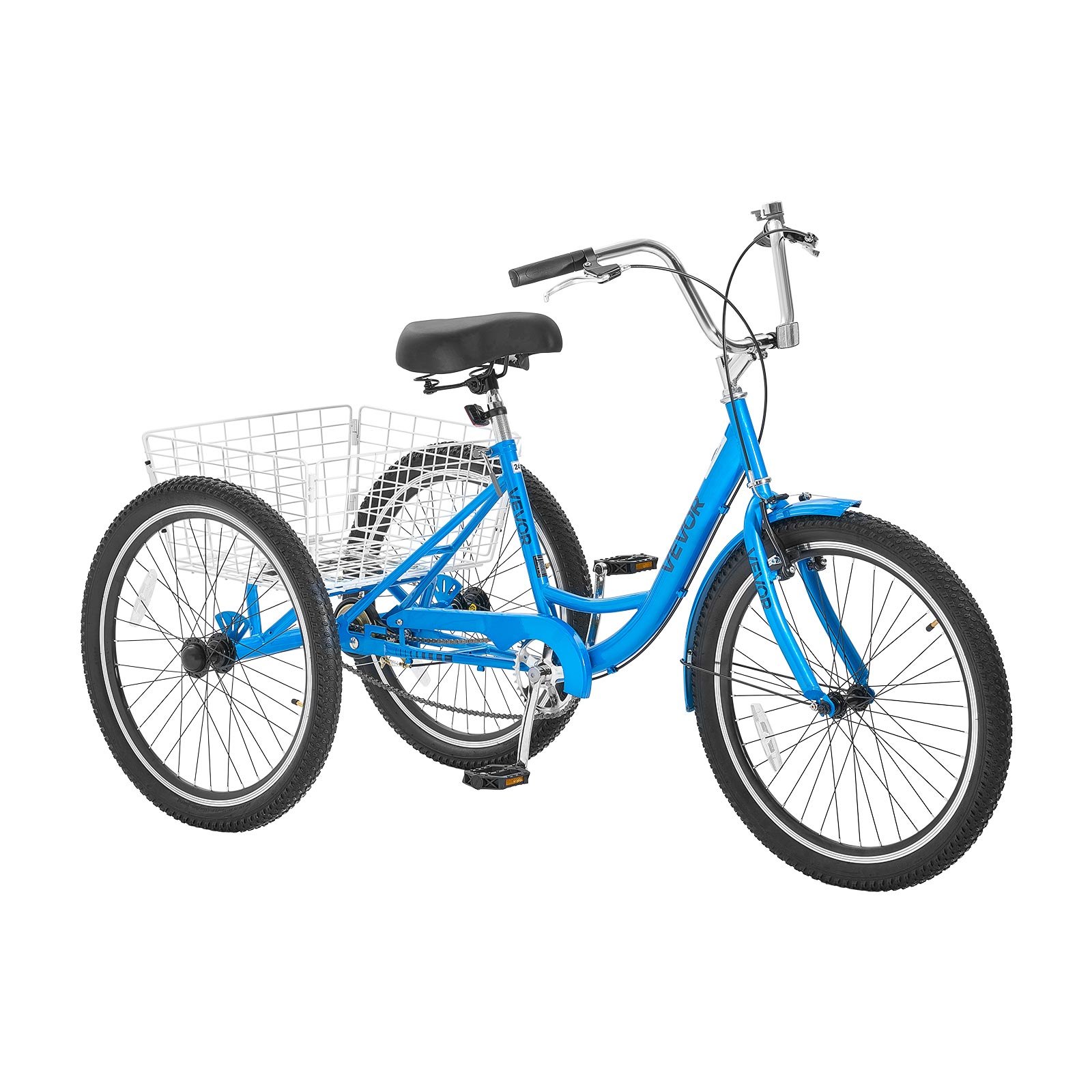 VEVOR Adult Tricycle 24 inch Trike for Adult 3 Wheel Cruiser Bike, with Cargo Basket, Adjustable Seat, and Double-Wall Wheel Rims, Carbon Steel Shopping Picnic Tricycles for Women, Men, Seniors