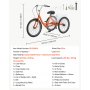VEVOR Adult Tricycle 24 inch 7 Speed Trikes for Adult 3 Wheel Cruiser Bike, w/ Cargo Basket, Adjustable Seat, and Double-Wall Wheel Rims, Carbon Steel Shopping Tricycles for Women, Men, Senior (Red)