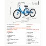 VEVOR Adult Tricycle 24 inch 7 Speed Trikes for Adult 3 Wheel Cruiser Bike, w/ Cargo Basket, Adjustable Seat, and Double-Wall Wheel Rims, Carbon Steel Shopping Tricycles for Women, Men, Senior (Blue)
