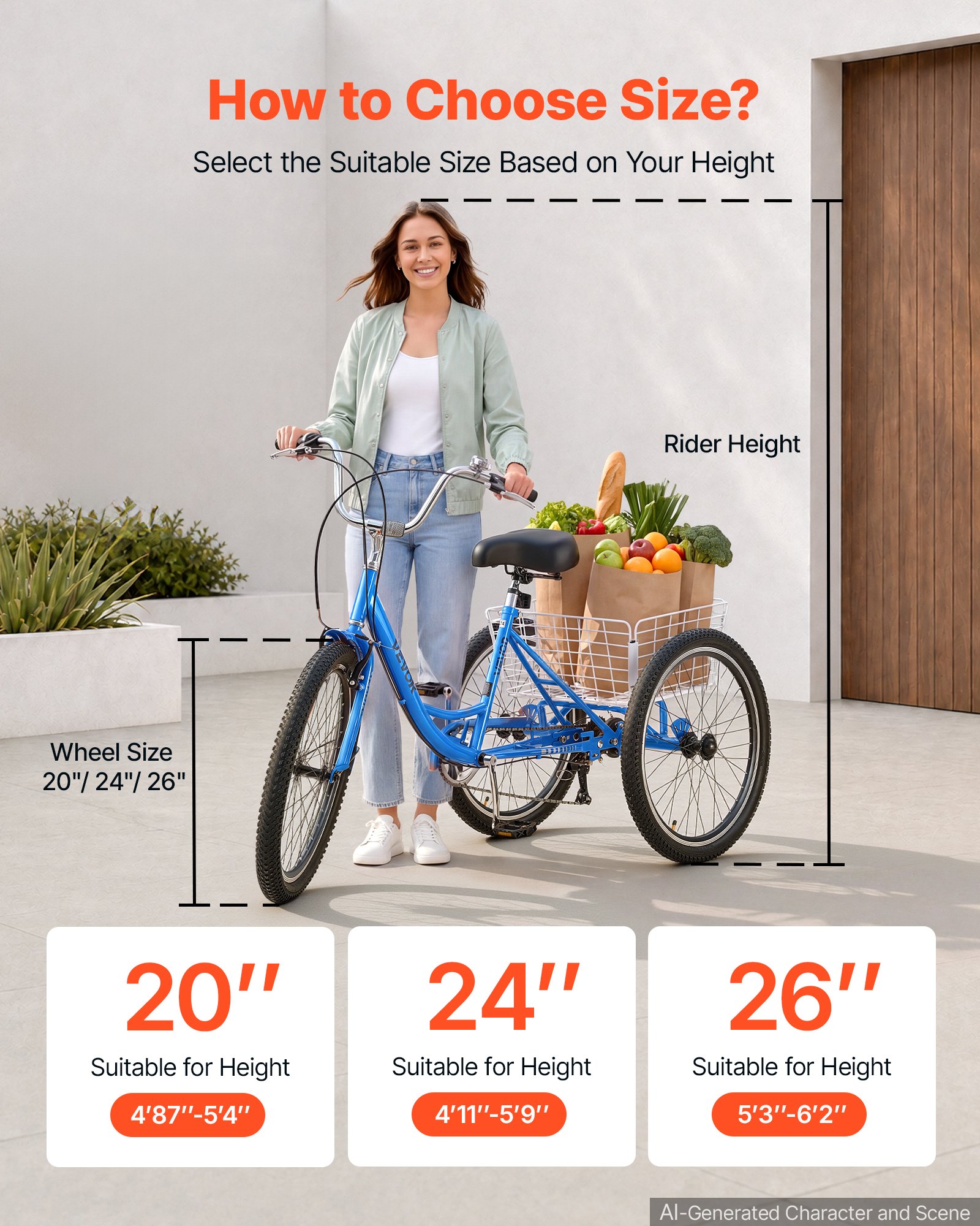 VEVOR Adult Tricycle 24 inch 7 Speed Trikes for Adult 3 Wheel Cruiser Bike, w/ Cargo Basket, Adjustable Seat, and Double-Wall Wheel Rims, Carbon Steel Shopping Tricycles for Women, Men, Senior (Blue)