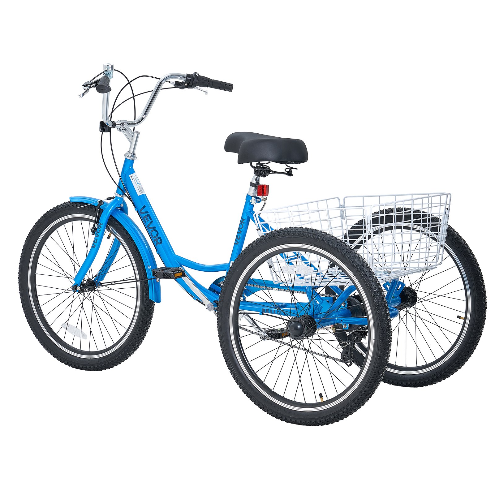 VEVOR Adult Tricycle 24 inch 7 Speed Trikes for Adult 3 Wheel Cruiser Bike, w/ Cargo Basket, Adjustable Seat, and Double-Wall Wheel Rims, Carbon Steel Shopping Tricycles for Women, Men, Senior (Blue)
