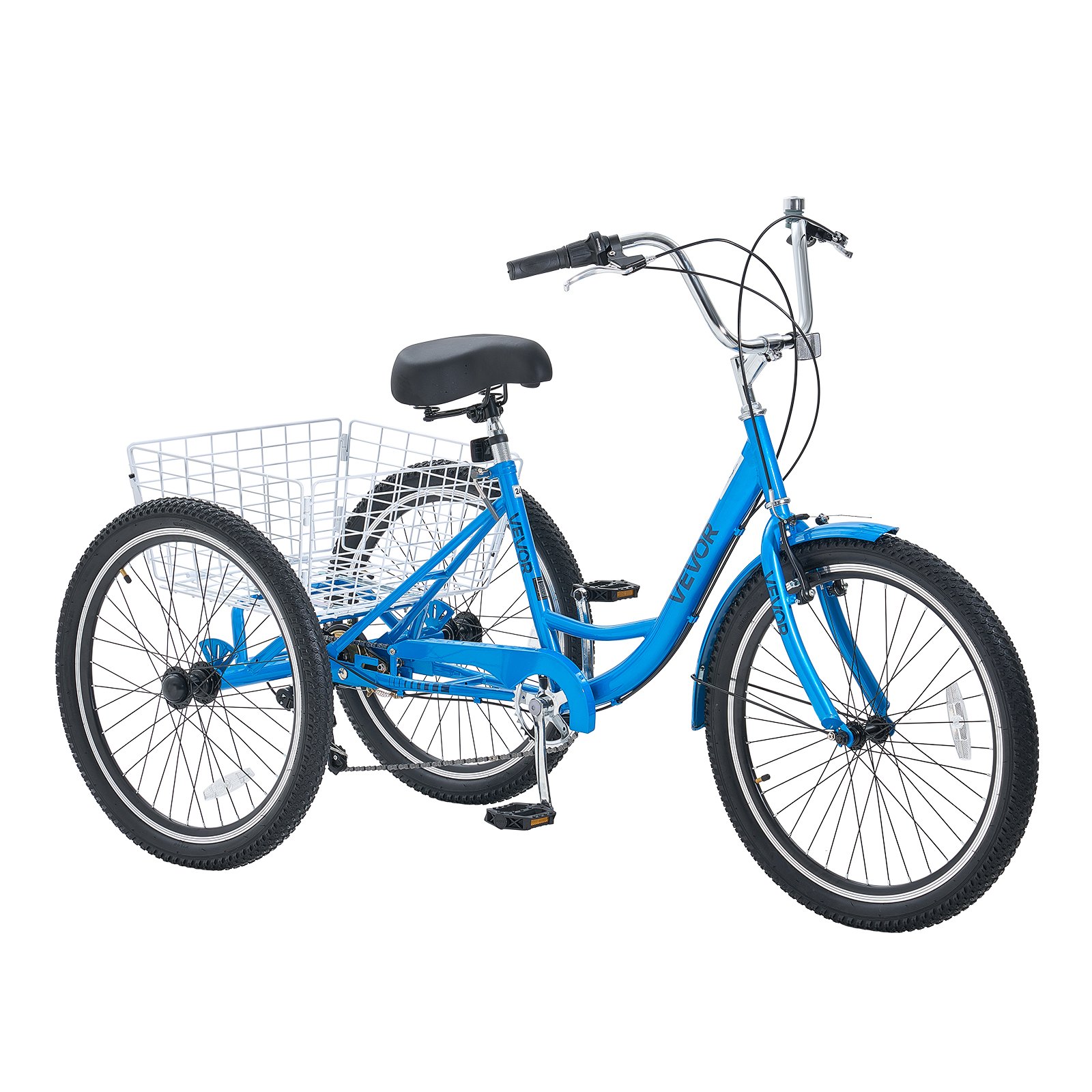 VEVOR Adult Tricycle 24 inch 7 Speed Trikes for Adult 3 Wheel Cruiser Bike, w/ Cargo Basket, Adjustable Seat, and Double-Wall Wheel Rims, Carbon Steel Shopping Tricycles for Women, Men, Senior (Blue)