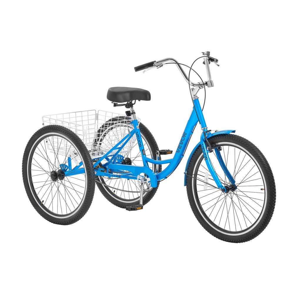 VEVOR Adult Tricycle 26 inch Trike for Adult 3 Wheel Cruiser Bike, with Cargo Basket, Adjustable Seat, and Double-Wall Wheel Rims, Carbon Steel Shopping Picnic Tricycles for Women, Men, Seniors